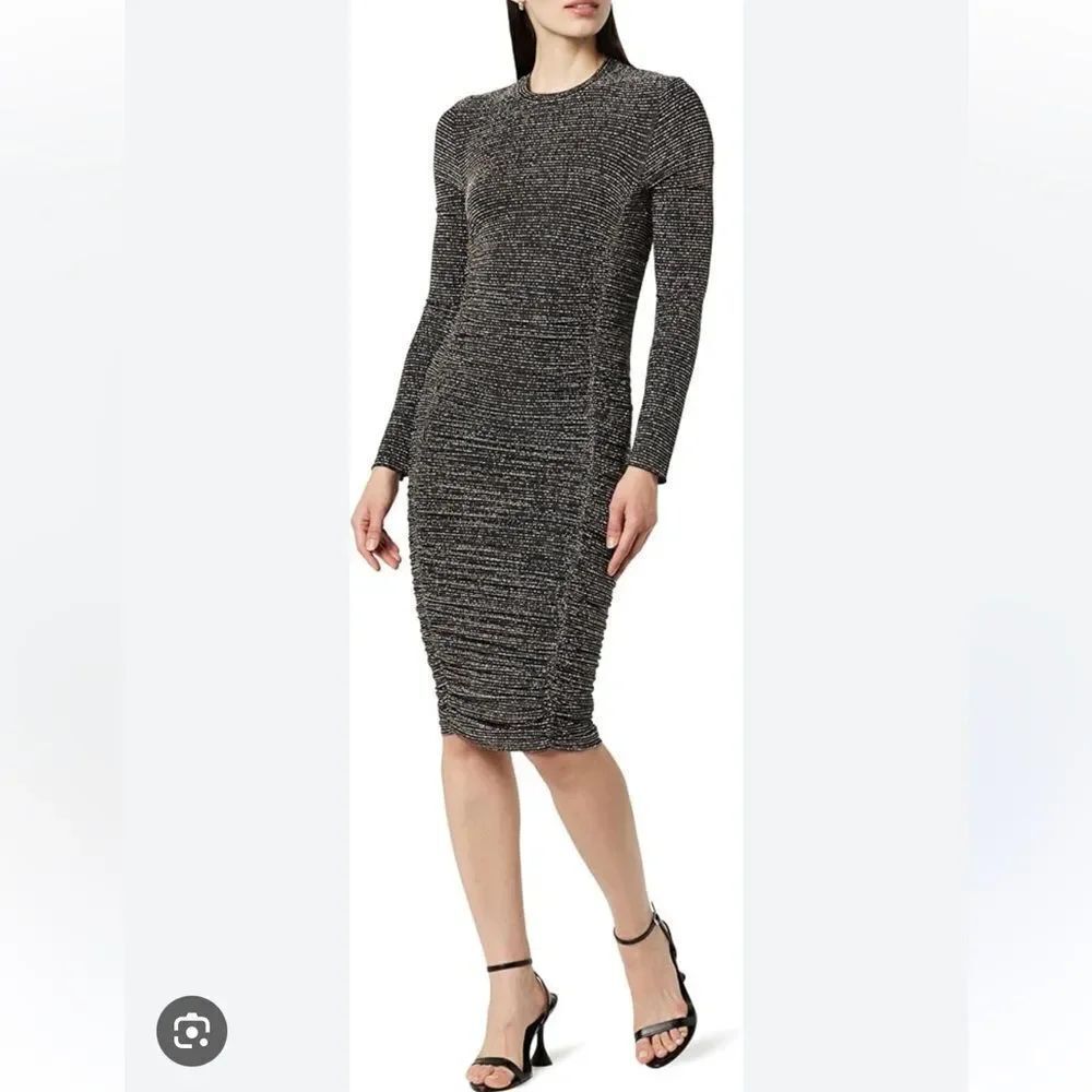 The Drop Women's Adriana Gathered Mesh Mini Dress Black NWT